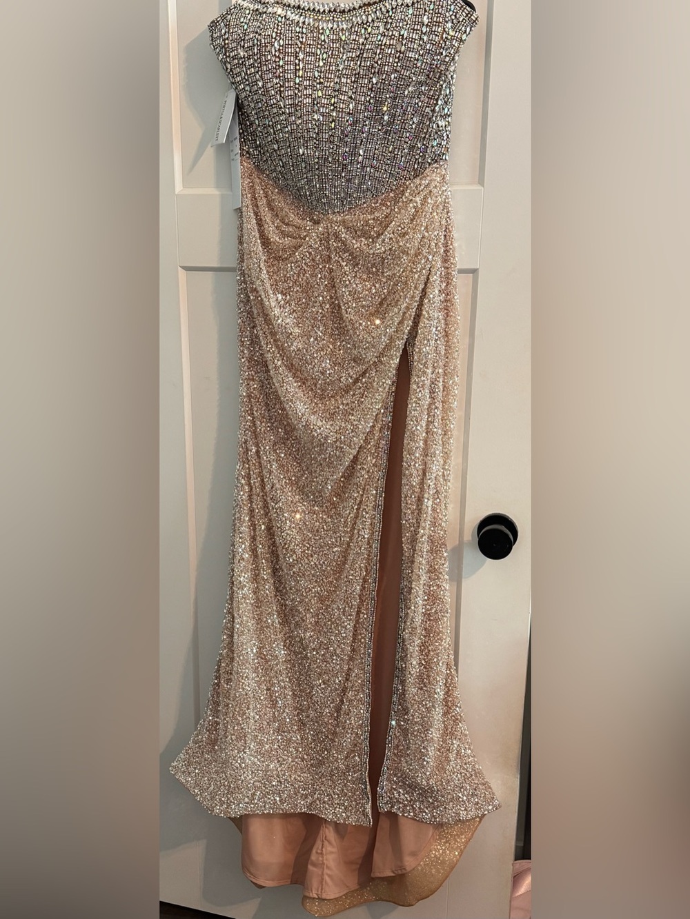 Portia & Scarlett PS25434C Silver Nude Crystal Beaded Gown – Size 14 – NWT